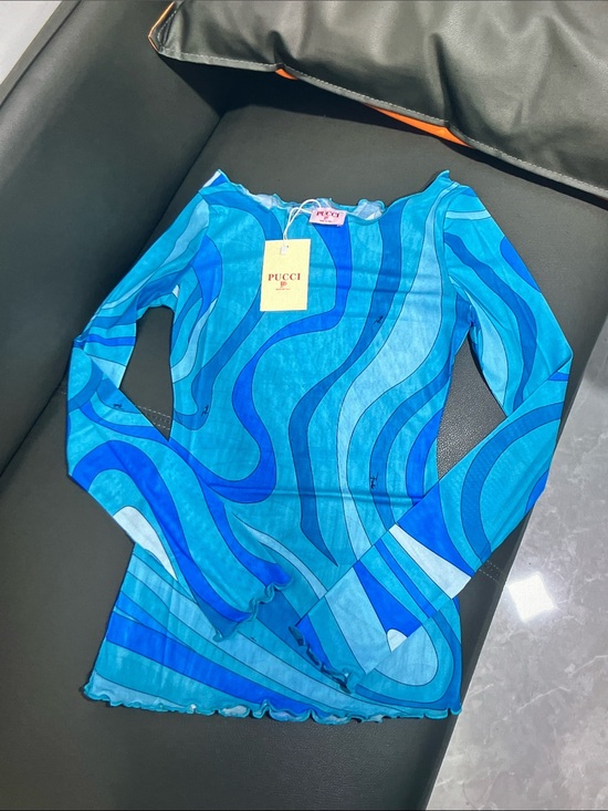 Emilio Pucci Tops - Emilio Pucci Blue Multi-Blue Wave Long Sleeve Top